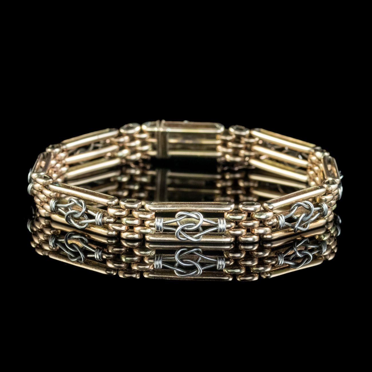 Antique Edwardian Love Knot Gate Bracelet Platinum 15ct Gold