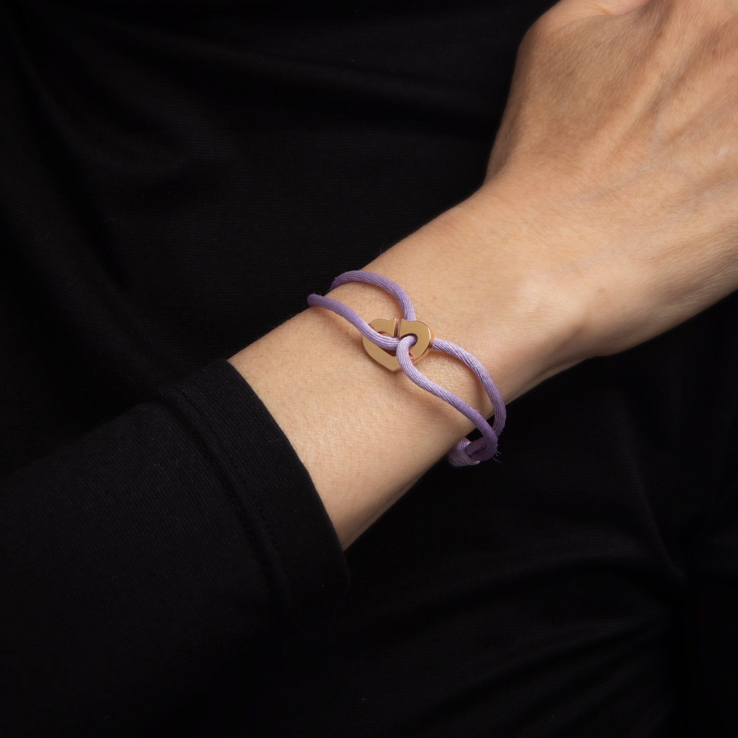 C de Cartier Love Charity Heart Bracelet Lilac Silk Cord 18k Gold Estate Jewelry