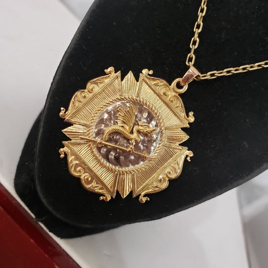 10k gold antique DRAGON medallion necklace pendant
