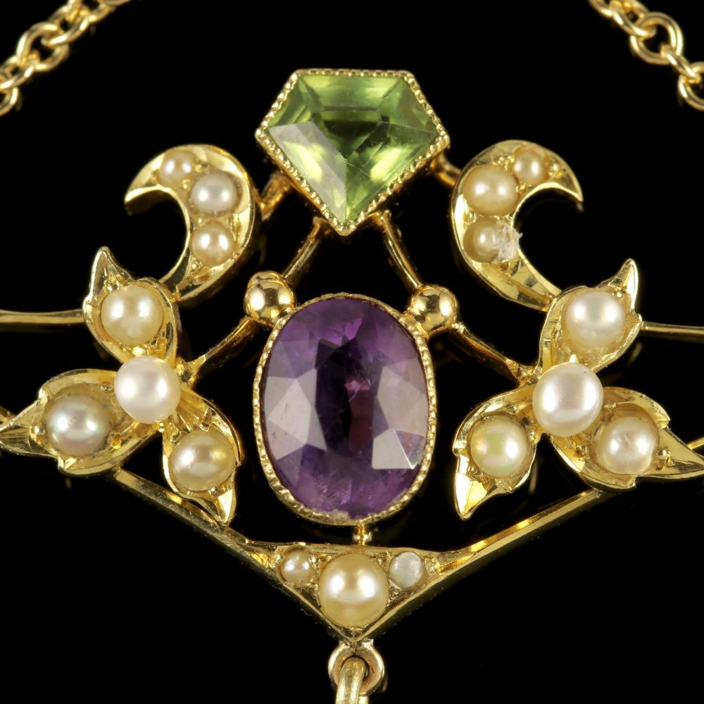 Antique 15Ct Gold Edwardian Suffragette Drop Pendant Circa 1910