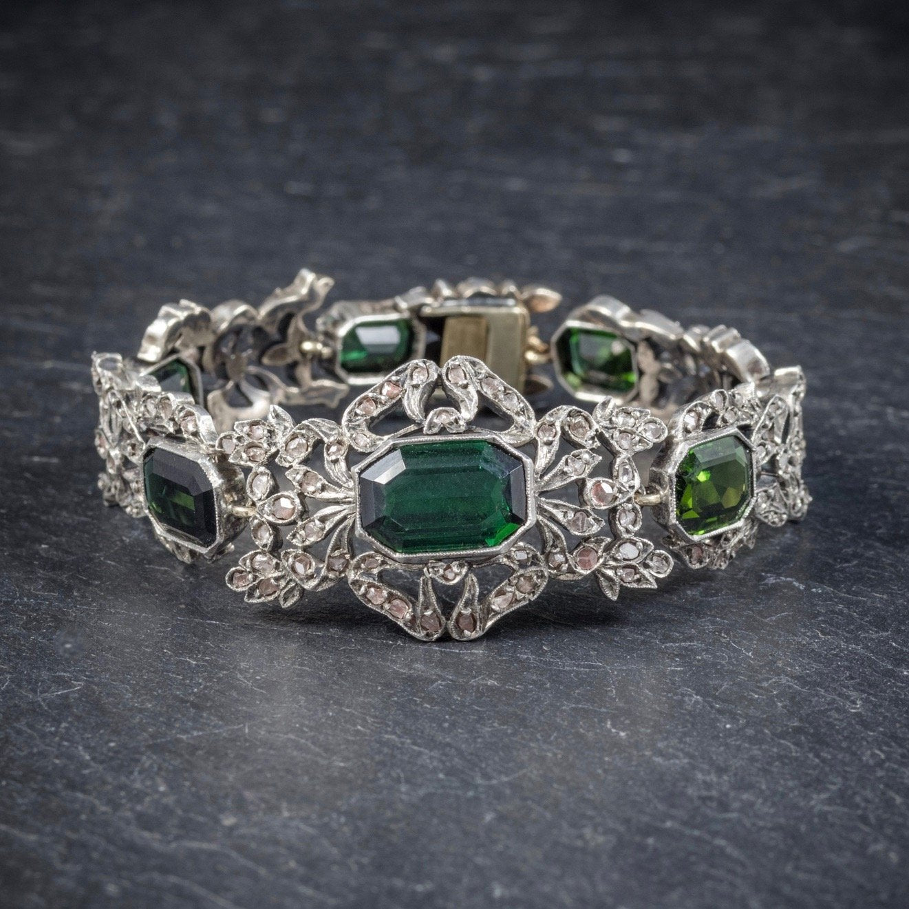 Antique Edwardian Green Tourmaline Bracelet Silver Circa 1910