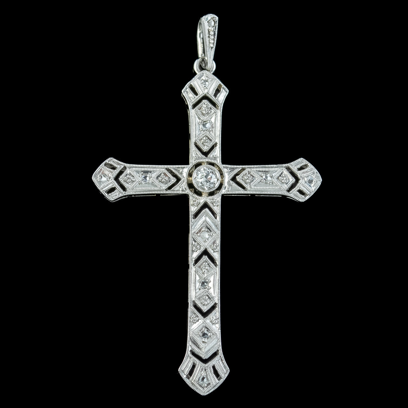 Antique Art Deco Diamond Cross Pendant 15ct Gold 0.20ct Diamond