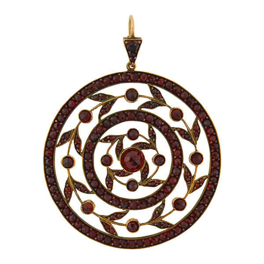 Victorian Huge Gilt & Bohemian Garnet Filigree Pendant