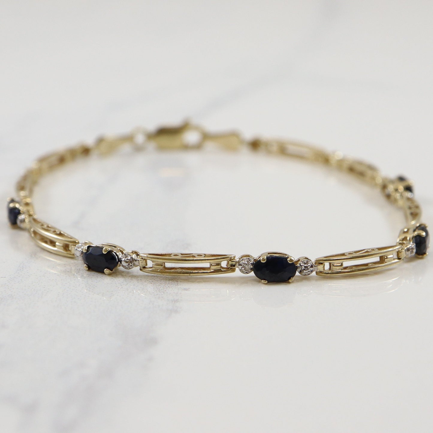 10k Yellow Gold Sapphire & Diamond Bracelet | 1.45ctw, 0.005ctw | 7 |