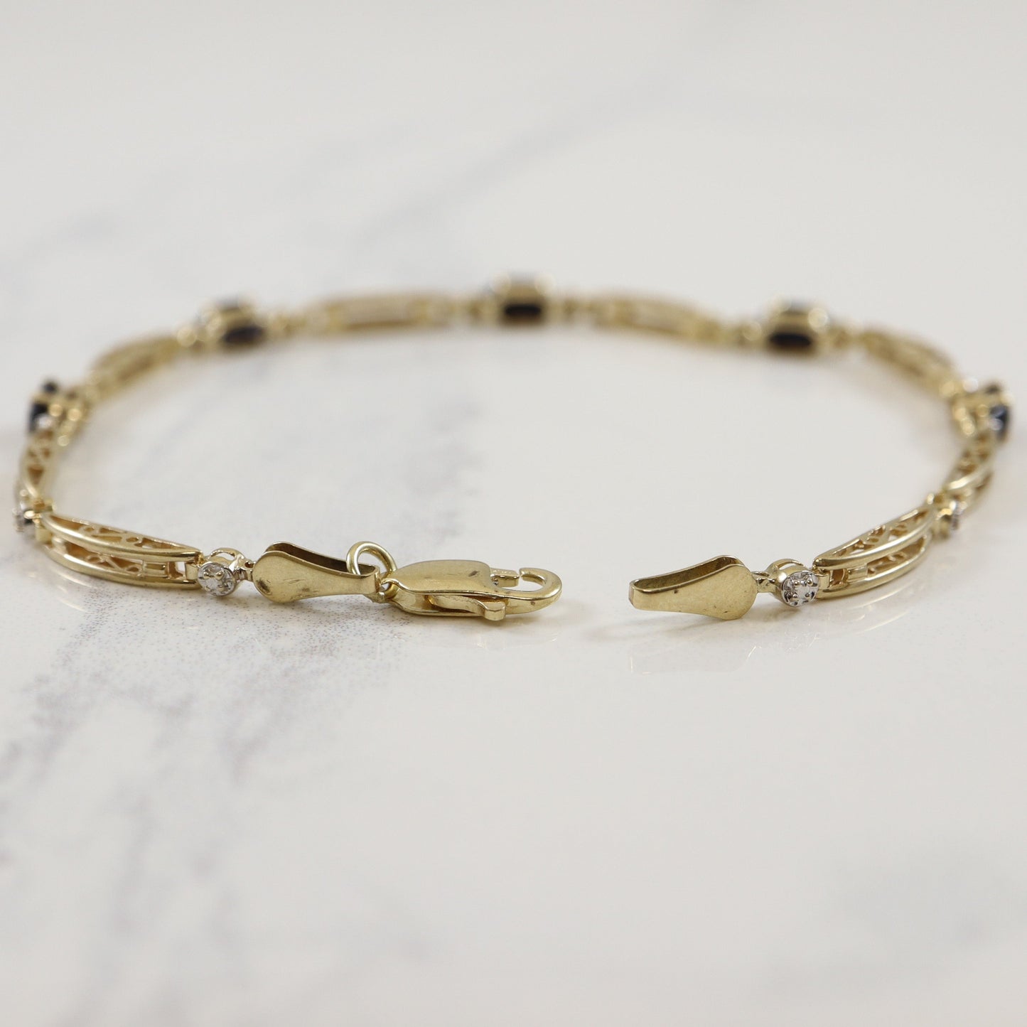 10k Yellow Gold Sapphire & Diamond Bracelet | 1.45ctw, 0.005ctw | 7 |