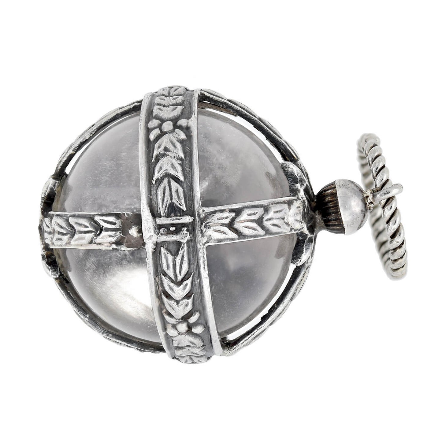 Art Deco Sterling Large Rock Crystal Pool of Light Pendant