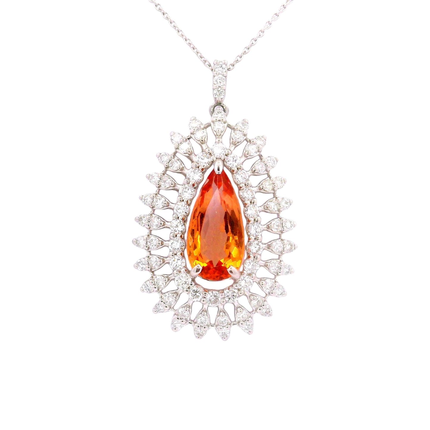 2.54 Carat Imperial Topaz Diamond Platinum Sunburst Pendant Necklace
