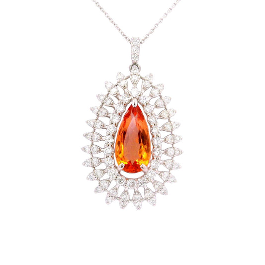 2.54 Carat Imperial Topaz Diamond Platinum Sunburst Pendant Necklace