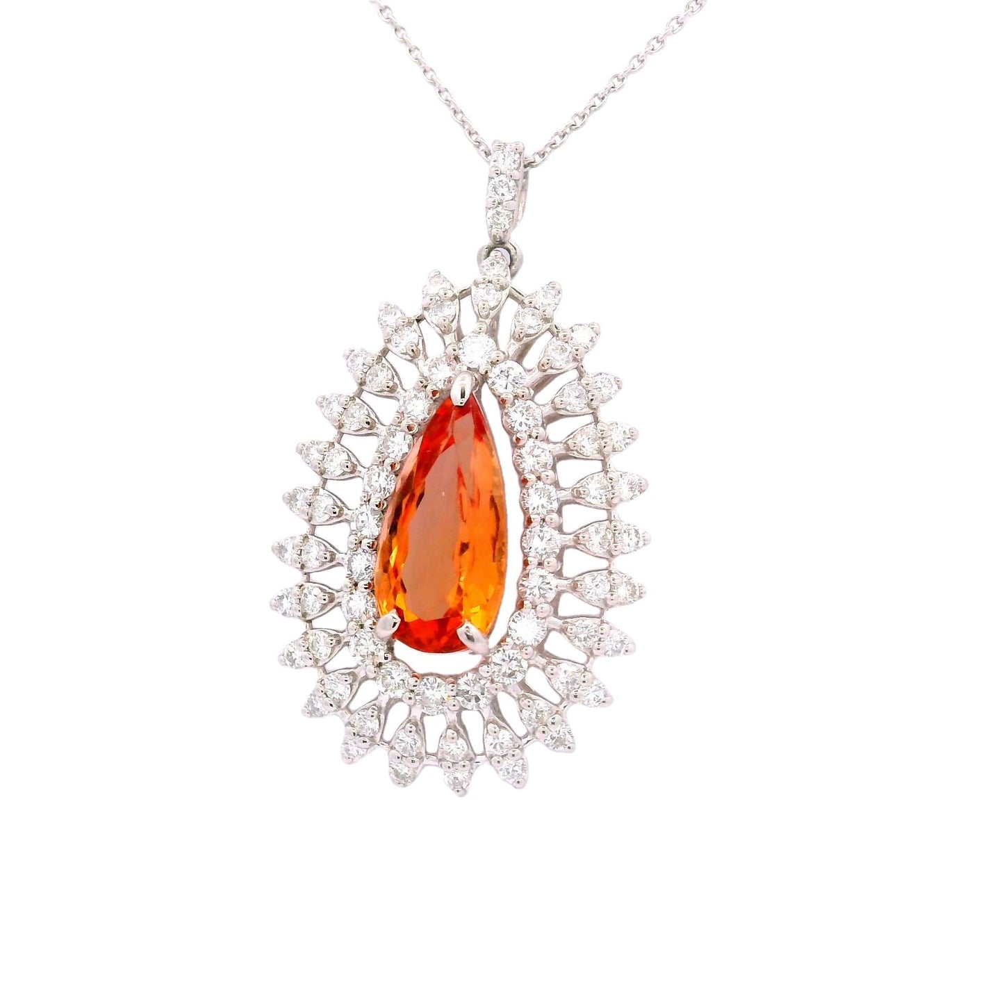 2.54 Carat Imperial Topaz Diamond Platinum Sunburst Pendant Necklace