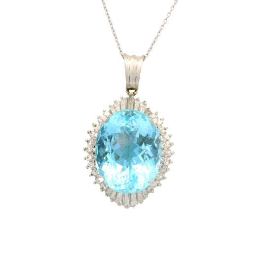 9.84 Carat Aquamarine Diamond Platinum Pendant Chain