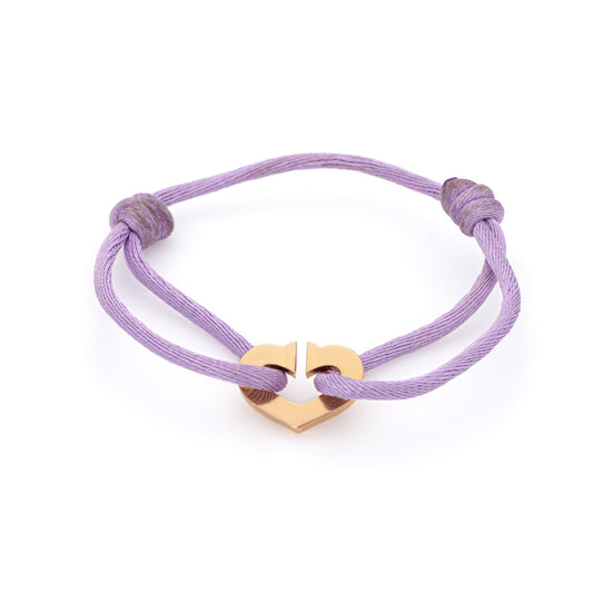 C de Cartier Love Charity Heart Bracelet Lilac Silk Cord 18k Gold Estate Jewelry