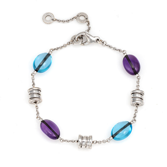 Bulgari B Zero1 Bracelet Amethyst Blue Topaz Estate 18k White Gold 8 Signed